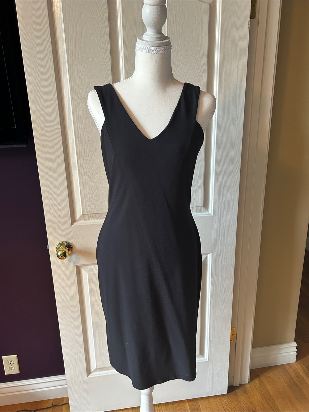 Boston Proper Black V-Neck Midi Sheath Dress